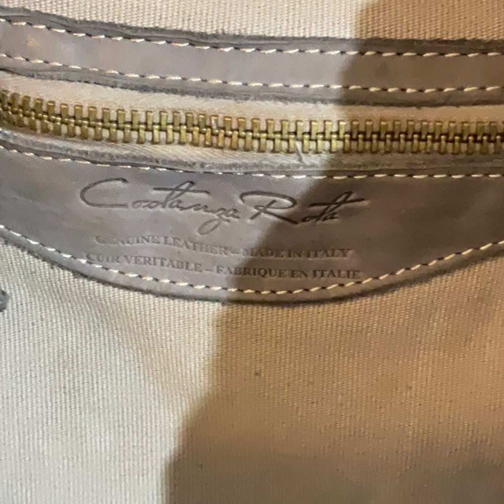 Neutral Gray Patchwork Tote with Stitched Detail - Picture 3 of 10